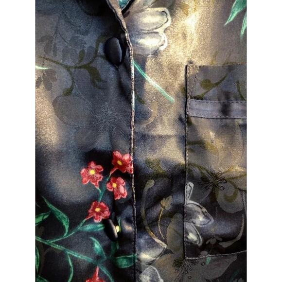 Intimate Moments Blue Floral Satin Nightgown Nightshirt Y2K Retro Look Elegant M - Picture 7 of 9